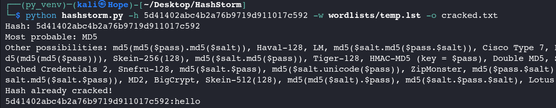 Using default icrack Mode (identification & cracking automation) while saving output to a file
